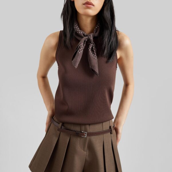 The Frankie Shop Lojsta Pleated Mini Shorts - Brown - Oversized Minimalist Shorts in Beige - Shop at Coveti