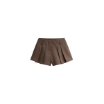 The Frankie Shop Lojsta Pleated Mini Shorts - Brown - Oversized Minimalist Shorts in Beige - Shop at Coveti
