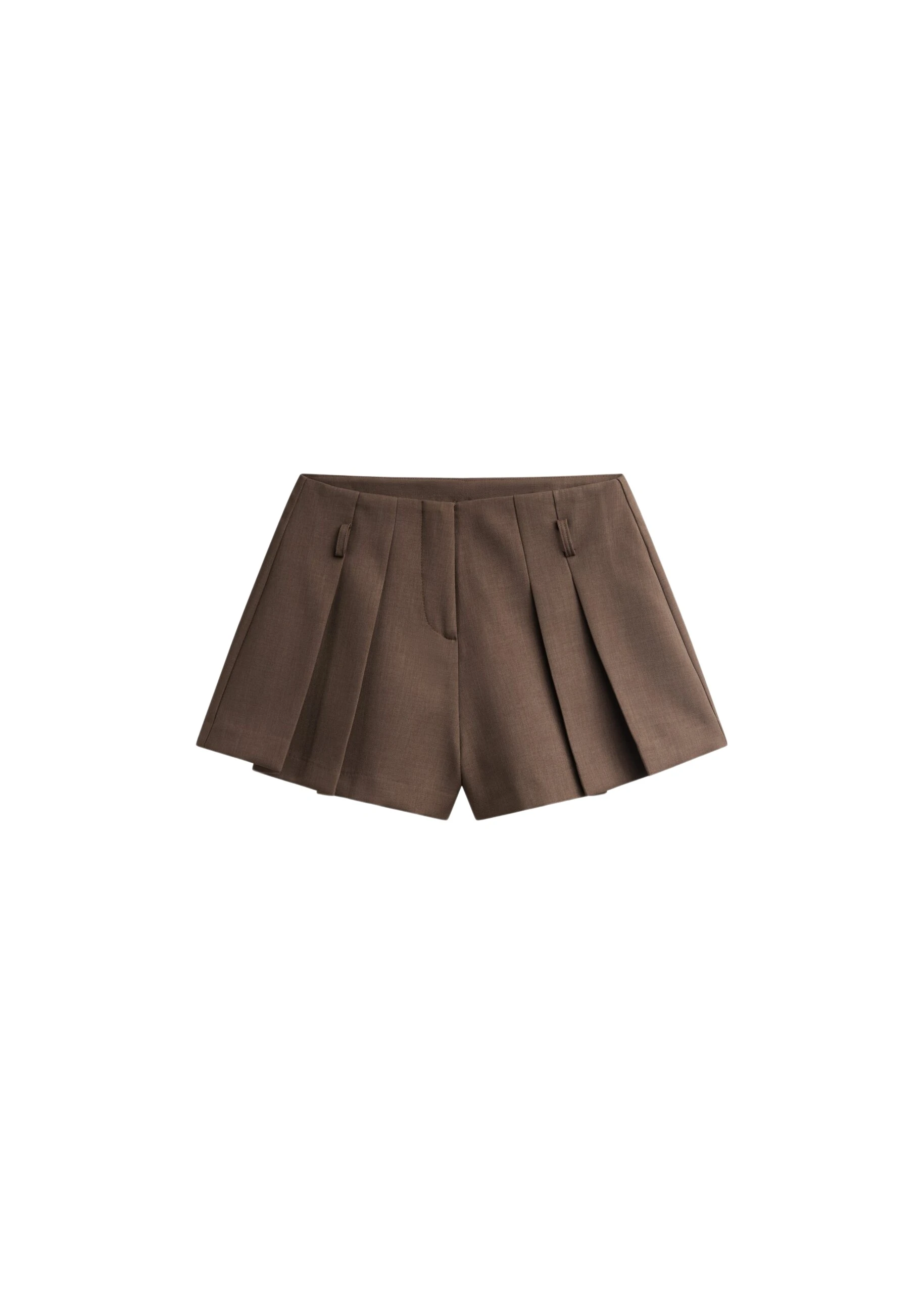 The-Frankie-Shop-Lojsta-Pleated-Mini-Shorts-Brown-coveti-scaled13192_nobg The Frankie Shop Lojsta Pleated Mini Shorts - Brown - Oversized Minimalist Shorts in Beige - Shop at Coveti