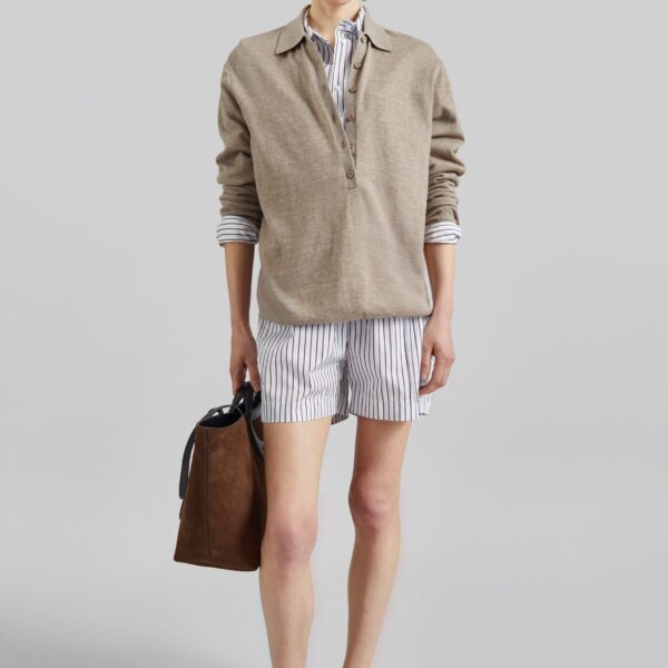 The Frankie Shop Lory Striped Cotton Shorts - Dark Red/Light Blue - Oversized Minimalist Shorts in Multicolour - Shop at Coveti