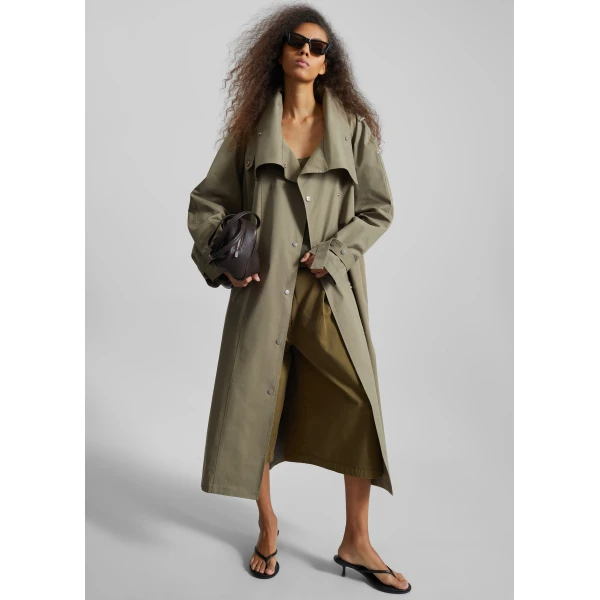 The Frankie Shop Lottie Wing Collar Trench Coat – Olive, view 2