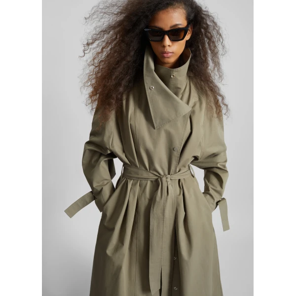 The Frankie Shop Lottie Wing Collar Trench Coat – Olive, view 3