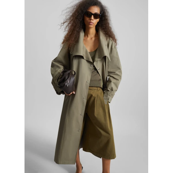 The Frankie Shop Lottie Wing Collar Trench Coat – Olive, view 4