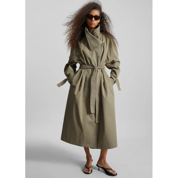 The Frankie Shop Lottie Wing Collar Trench Coat – Olive, view 5