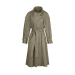 The Frankie Shop Lottie Wing Collar Trench Coat - Olive - Oversized Minimalist Coats in Green - Shop at Coveti