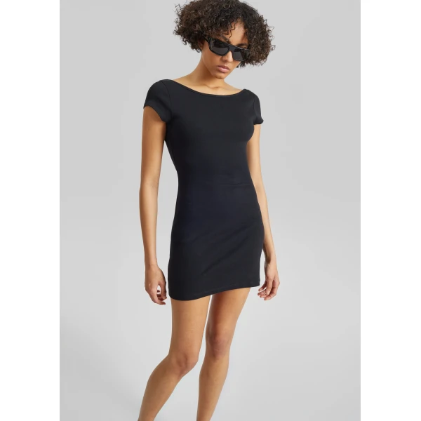 The Frankie Shop Low Back Mini Tee Dress – Black, view 2