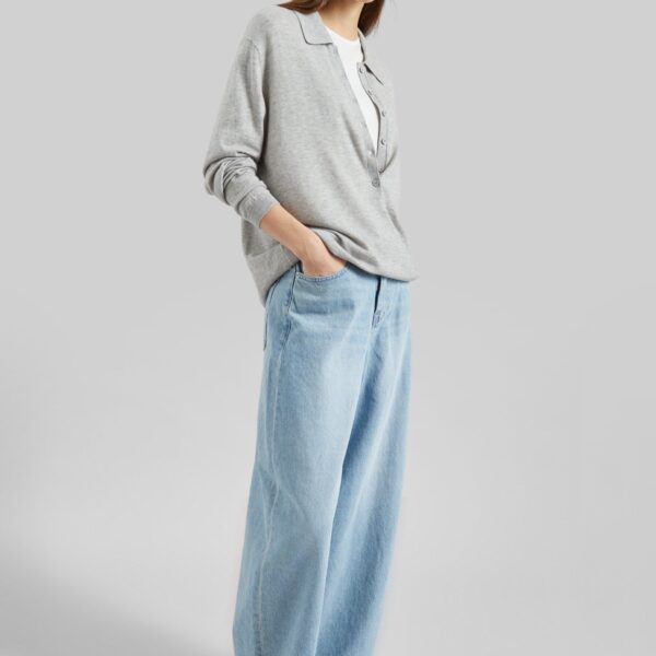 The Frankie Shop Lucena Barrel-Leg Jeans - Light Wash - Oversized Minimalist Pants in Grey - Shop at Coveti