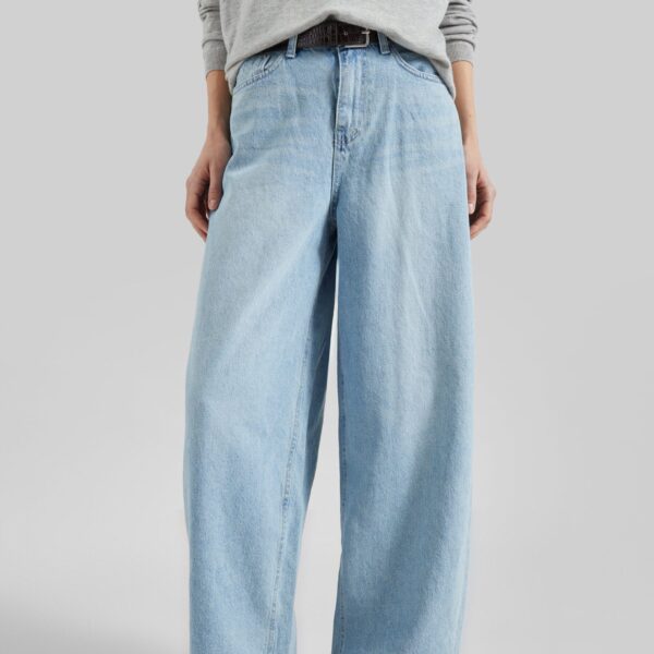 The Frankie Shop Lucena Barrel-Leg Jeans - Light Wash - Oversized Minimalist Pants in Grey - Shop at Coveti