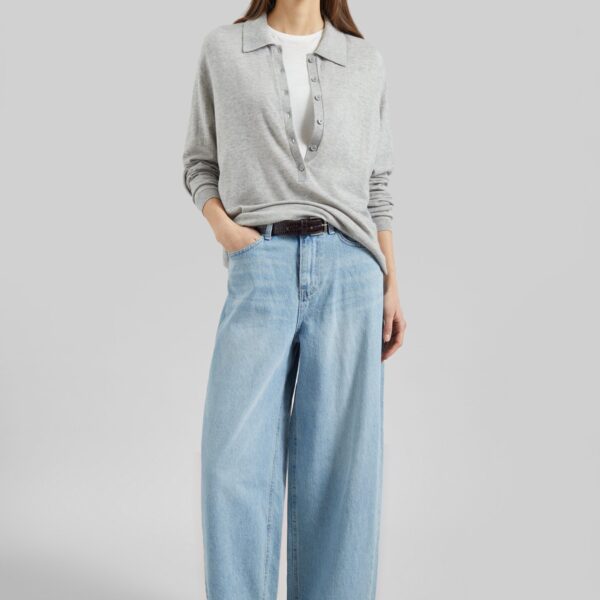 The Frankie Shop Lucena Barrel-Leg Jeans - Light Wash - Oversized Minimalist Pants in Grey - Shop at Coveti