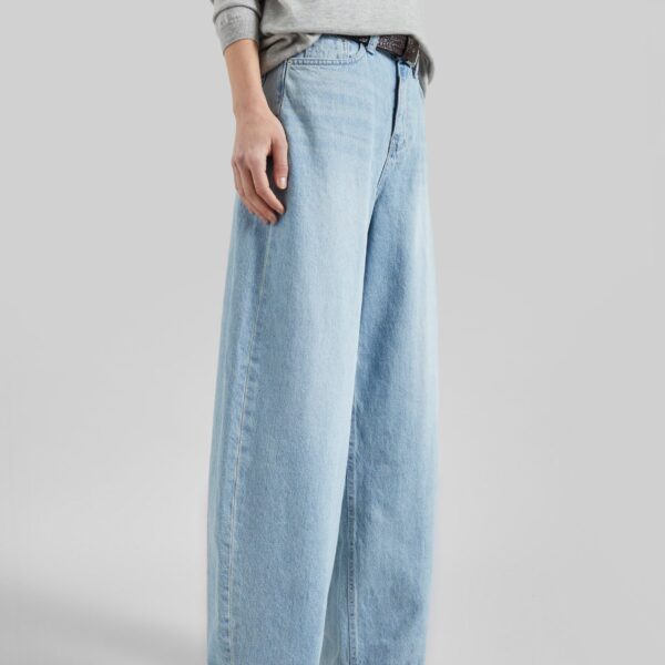 The Frankie Shop Lucena Barrel-Leg Jeans - Light Wash - Oversized Minimalist Pants in Grey - Shop at Coveti