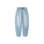 The Frankie Shop Lucena Barrel-Leg Jeans - Light Wash - Oversized Minimalist Pants in Grey - Shop at Coveti