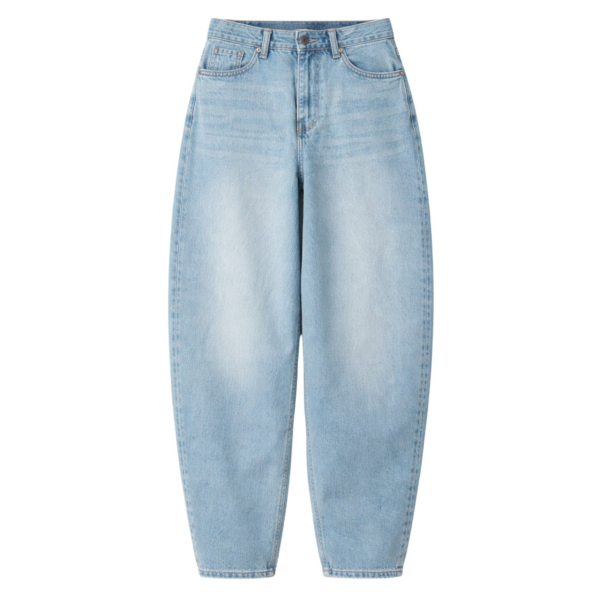 The Frankie Shop Lucena Barrel-Leg Jeans - Light Wash - Oversized Minimalist Pants in Grey - Shop at Coveti