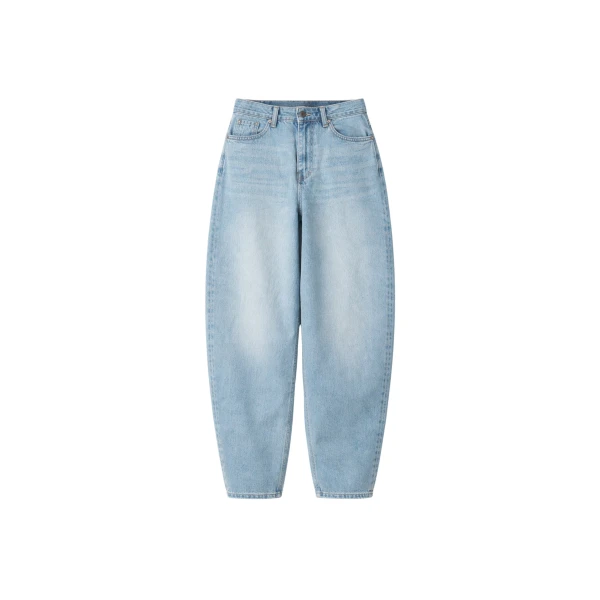 The Frankie Shop Lucena Barrel-Leg Jeans - Light Wash - Oversized Minimalist Pants in Grey - Shop at Coveti