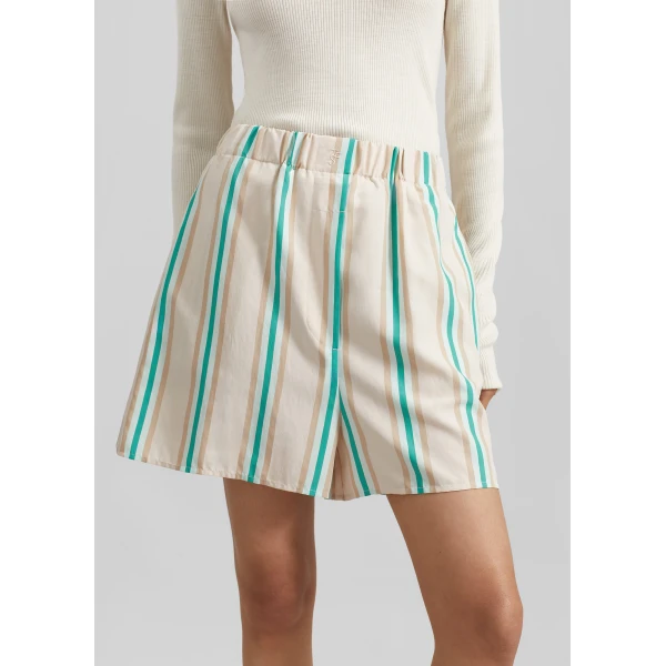 The Frankie Shop Lui Fluid Boxer Shorts – Beige Multi Stripe, view 5