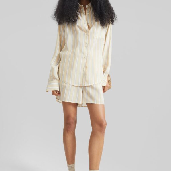 The Frankie Shop Lui Fluid Boxer Shorts - Yellow/White Stripe - Oversized Minimalist Shorts in Multicolour - Shop at Coveti