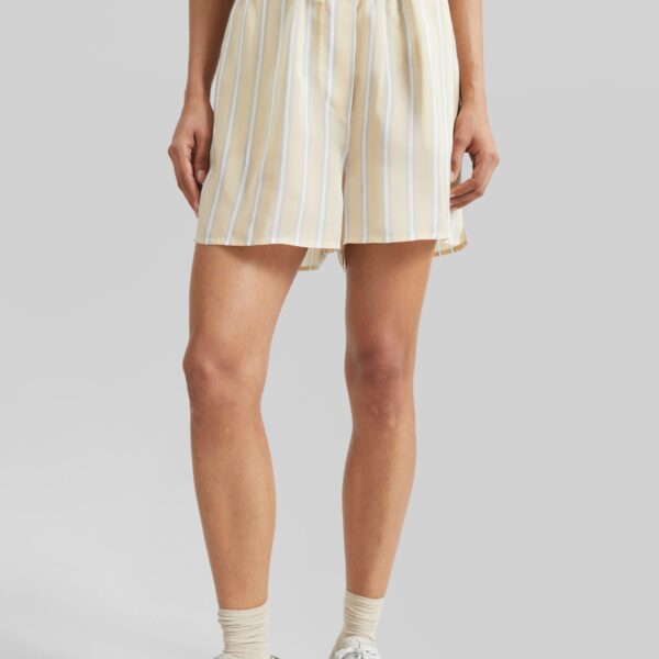 The Frankie Shop Lui Fluid Boxer Shorts - Yellow/White Stripe - Oversized Minimalist Shorts in Multicolour - Shop at Coveti
