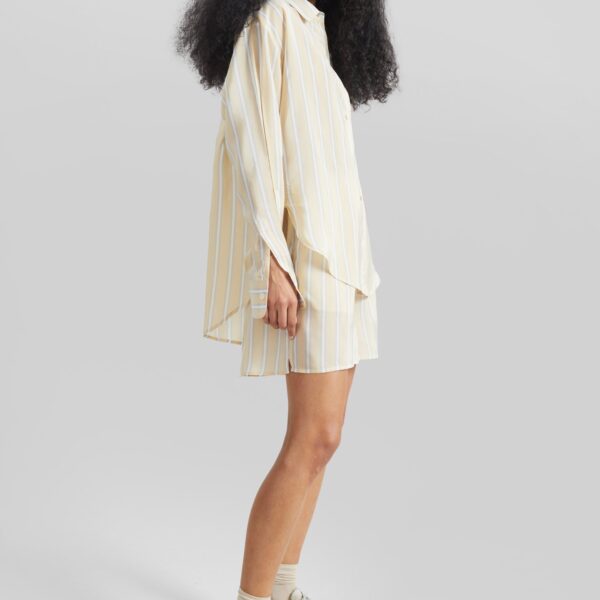 The Frankie Shop Lui Fluid Boxer Shorts - Yellow/White Stripe - Oversized Minimalist Shorts in Multicolour - Shop at Coveti