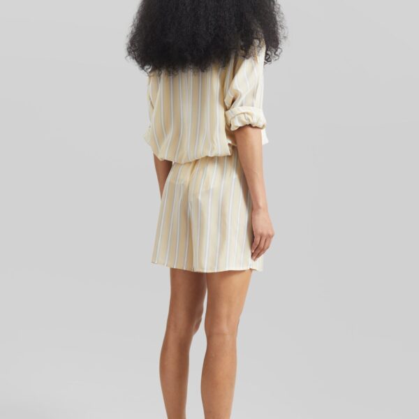 The Frankie Shop Lui Fluid Boxer Shorts - Yellow/White Stripe - Oversized Minimalist Shorts in Multicolour - Shop at Coveti