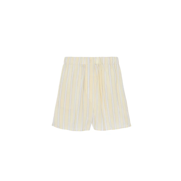 The Frankie Shop Lui Fluid Boxer Shorts - Yellow/White Stripe - Oversized Minimalist Shorts in Multicolour - Shop at Coveti