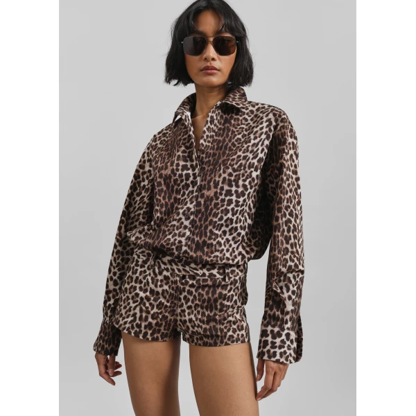 The Frankie Shop Lui Leopard Print Shirt – Brown, view 2