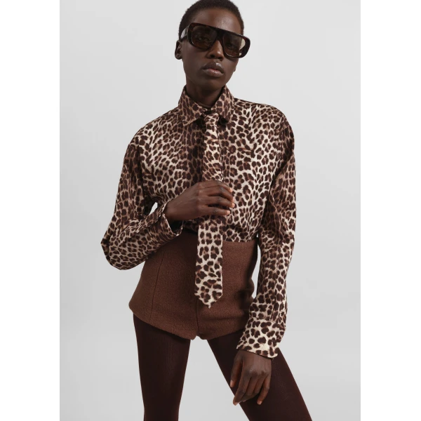 The Frankie Shop Lui Leopard Print Shirt – Brown, view 3