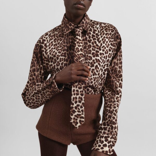 The Frankie Shop Lui Leopard Print Shirt - Brown - Oversized Minimalist Tops in Beige - Shop at Coveti