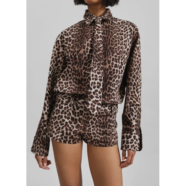 The Frankie Shop Lui Leopard Print Shirt – Brown, view 5