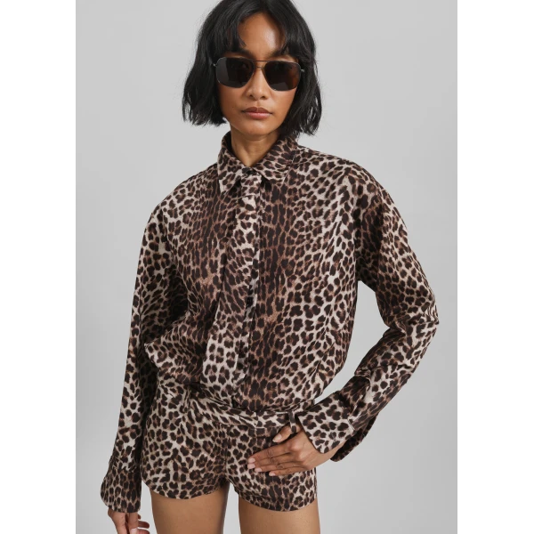 The Frankie Shop Lui Leopard Print Shirt – Brown, view 6