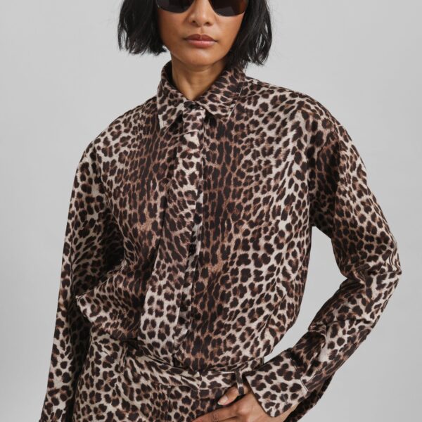 The Frankie Shop Lui Leopard Print Shirt - Brown - Oversized Minimalist Tops in Beige - Shop at Coveti