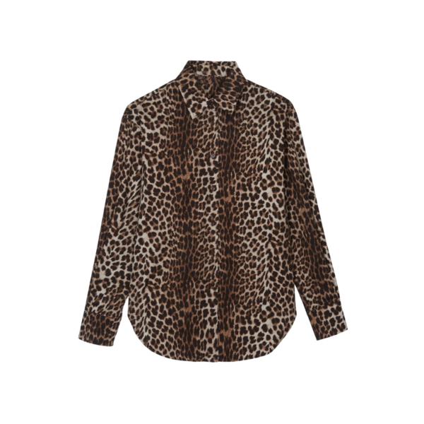 The Frankie Shop Lui Leopard Print Shirt - Brown - Oversized Minimalist Tops in Beige - Shop at Coveti