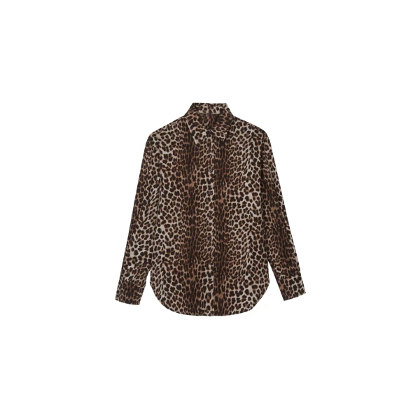 The Frankie Shop Lui Leopard Print Shirt - Brown - Oversized Minimalist Tops in Beige - Shop at Coveti