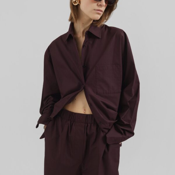 The Frankie Shop Lui Organic Cotton Boxer Shorts - Dark Plum - Oversized Minimalist Shorts in Purple - Shop at Coveti