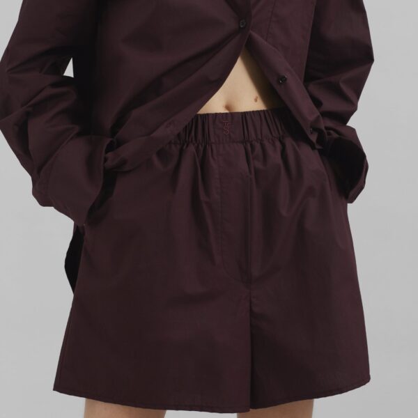 The Frankie Shop Lui Organic Cotton Boxer Shorts - Dark Plum - Oversized Minimalist Shorts in Purple - Shop at Coveti
