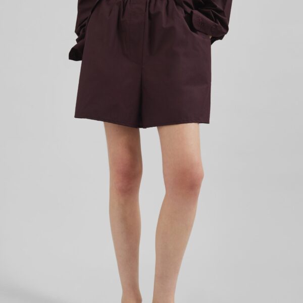 The Frankie Shop Lui Organic Cotton Boxer Shorts - Dark Plum - Oversized Minimalist Shorts in Purple - Shop at Coveti