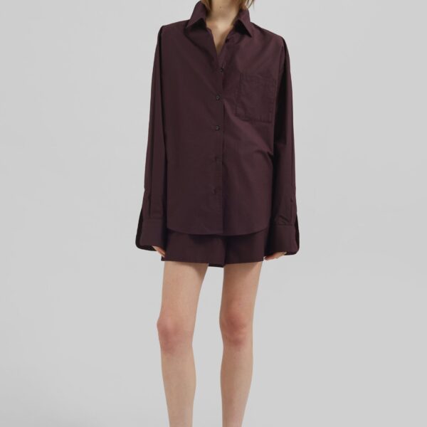 The Frankie Shop Lui Organic Cotton Boxer Shorts - Dark Plum - Oversized Minimalist Shorts in Purple - Shop at Coveti