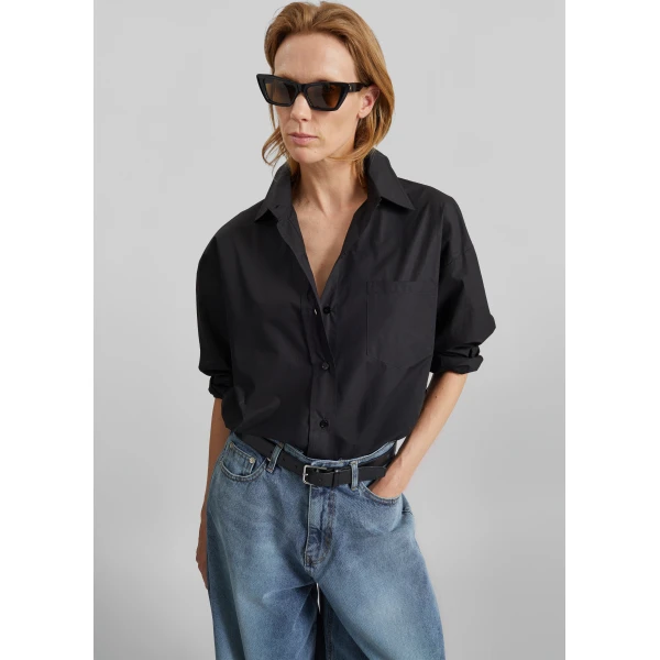 The Frankie Shop Lui Organic Cotton Shirt – Black, view 3