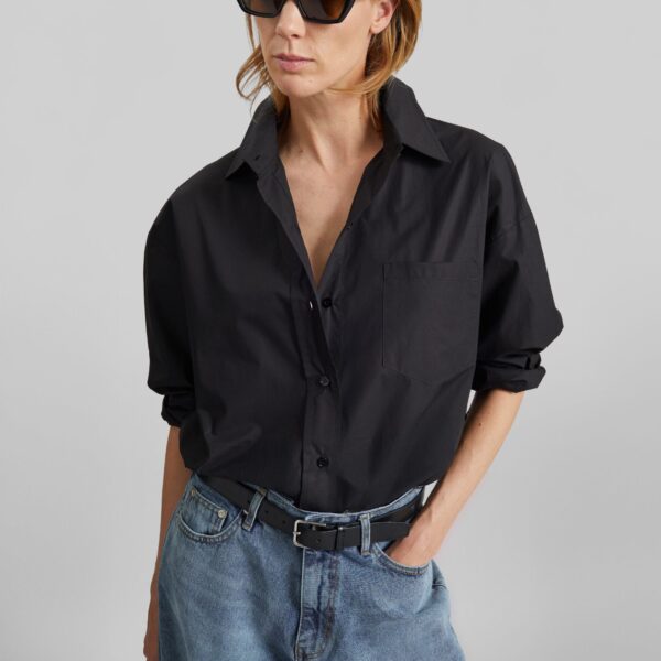 The Frankie Shop Lui Organic Cotton Shirt - Black - Oversized Minimalist Tops in Black - Shop at Coveti