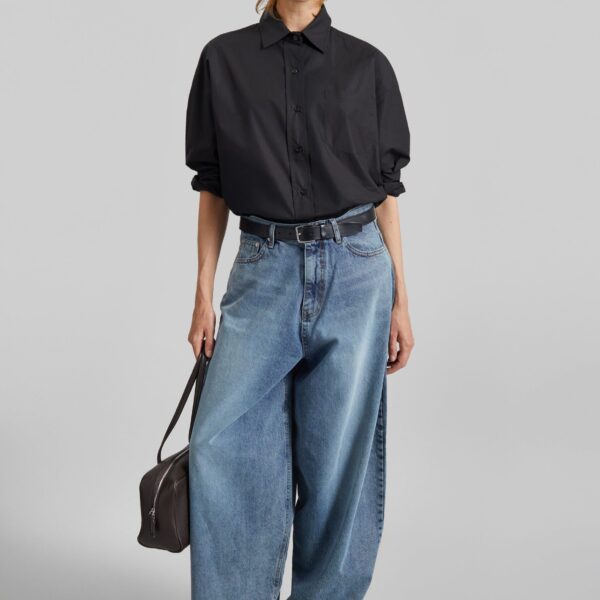 The Frankie Shop Lui Organic Cotton Shirt - Black - Oversized Minimalist Tops in Black - Shop at Coveti