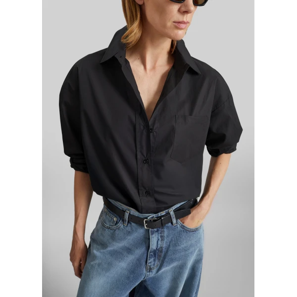 The Frankie Shop Lui Organic Cotton Shirt – Black, view 5