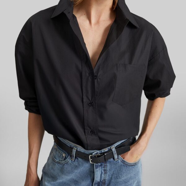 The Frankie Shop Lui Organic Cotton Shirt - Black - Oversized Minimalist Tops in Black - Shop at Coveti