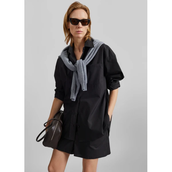 The Frankie Shop Lui Organic Cotton Shirt – Black, view 6