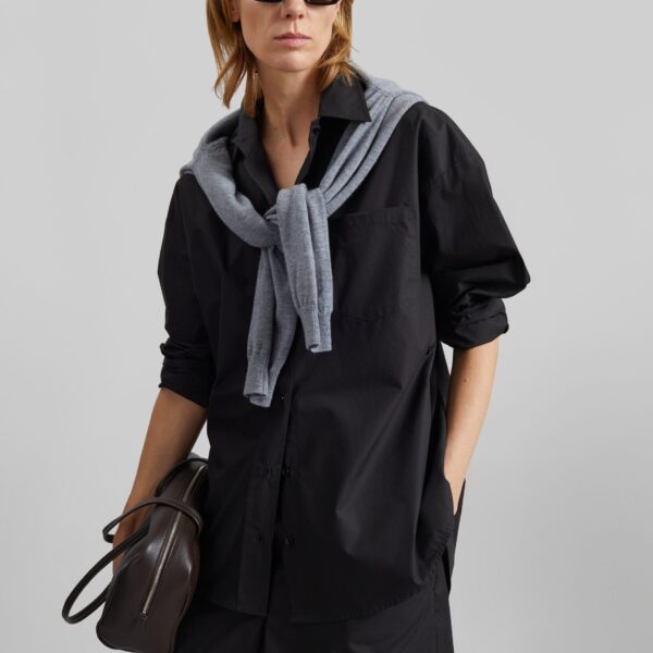 The Frankie Shop Lui Organic Cotton Shirt - Black - Oversized Minimalist Tops in Black - Shop at Coveti