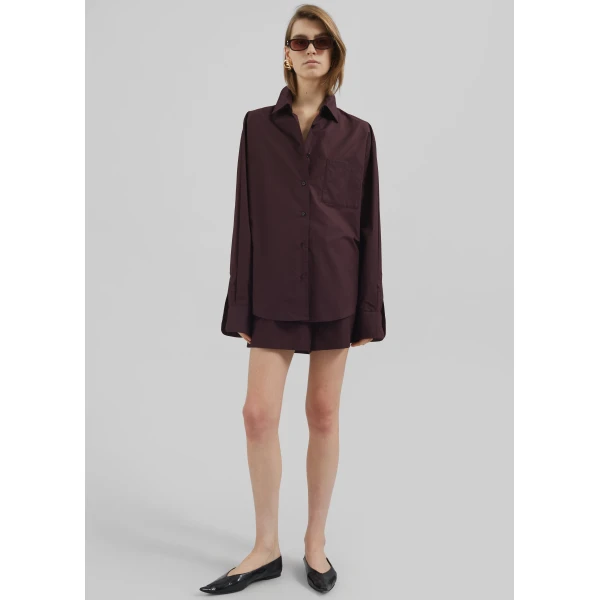 The Frankie Shop Lui Organic Cotton Shirt – Dark Plum, view 2