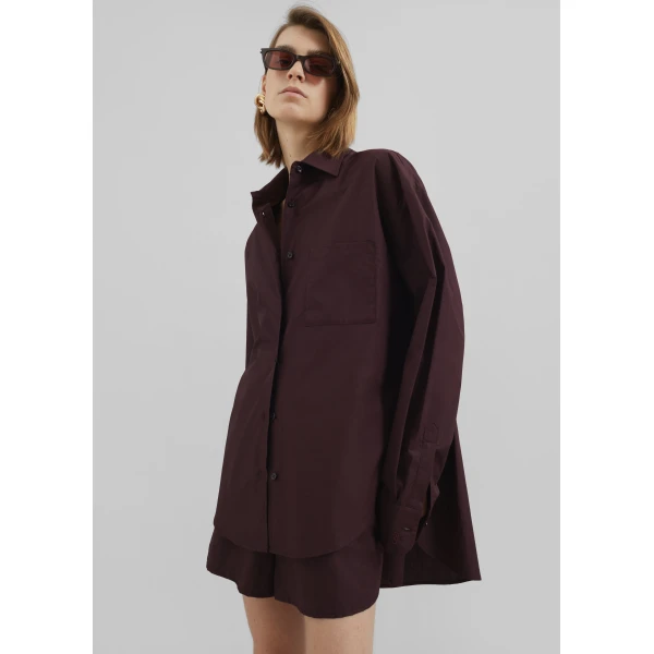 The Frankie Shop Lui Organic Cotton Shirt – Dark Plum, view 3