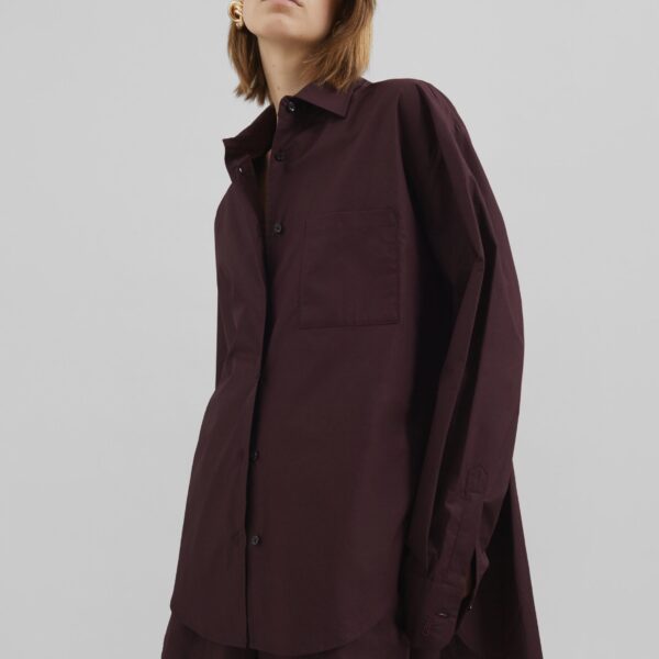 The Frankie Shop Lui Organic Cotton Shirt - Dark Plum - Oversized Minimalist Tops in Purple - Shop at Coveti