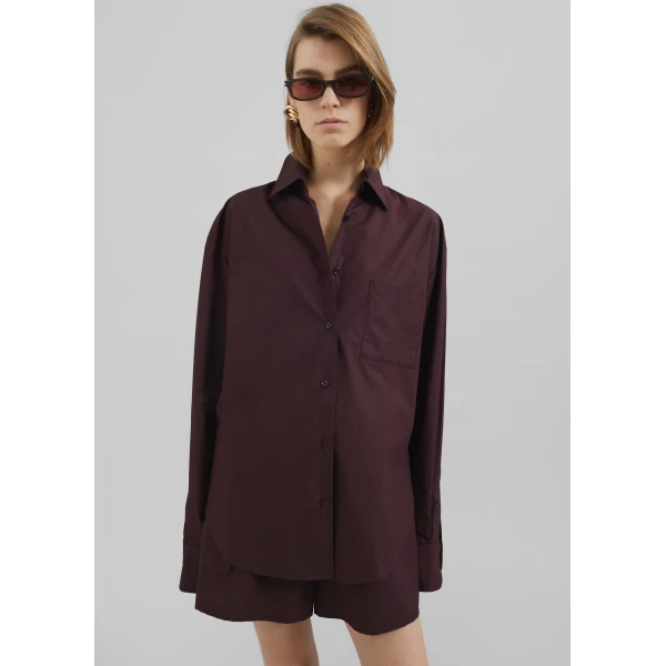 The Frankie Shop Lui Organic Cotton Shirt – Dark Plum, view 4