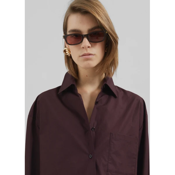 The Frankie Shop Lui Organic Cotton Shirt – Dark Plum, view 5