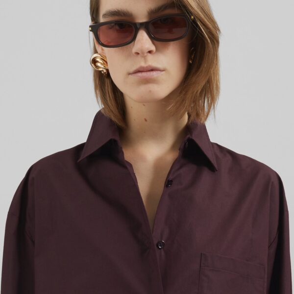 The Frankie Shop Lui Organic Cotton Shirt - Dark Plum - Oversized Minimalist Tops in Purple - Shop at Coveti