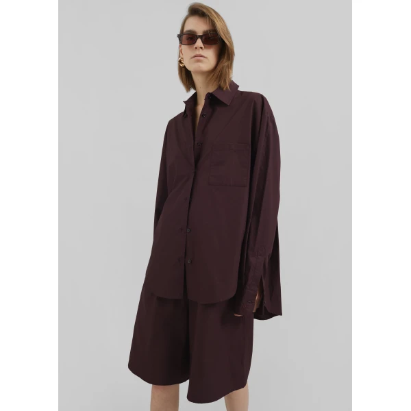 The Frankie Shop Lui Organic Cotton Shirt – Dark Plum, view 6