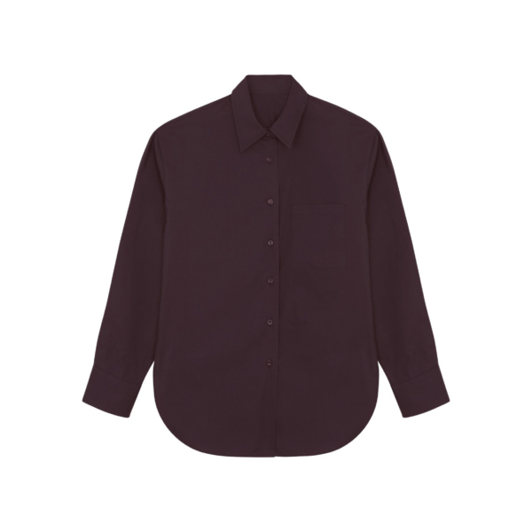 The Frankie Shop Lui Organic Cotton Shirt - Dark Plum - Oversized Minimalist Tops in Purple - Shop at Coveti